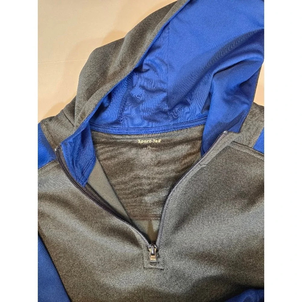 Sport-Tek Pullover Hoodie Activewear Half Zip Sweatshirt Gray Blue‎ XL